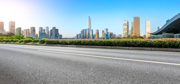 istock Empty asphalt road and modern city skyline panorama in Shenzhen 966052896