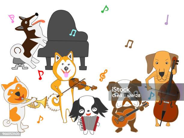 Musik Hund-vektorgrafik och fler bilder på Avkoppling - Avkoppling, Blåsinstrument, Bulldog