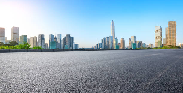 istock Empty asphalt road and modern city skyline panorama in Shenzhen 966059732