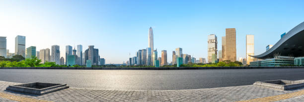 istock Empty asphalt road and modern city skyline panorama in Shenzhen 966060322