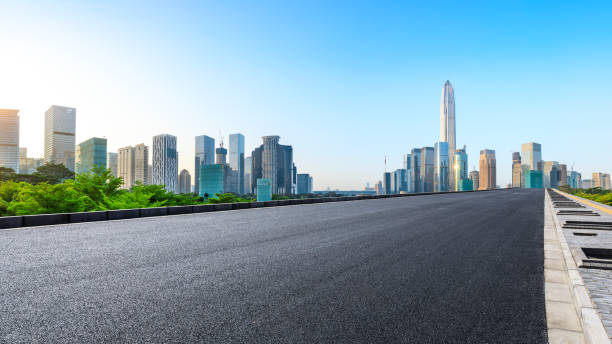 istock Empty asphalt road and modern city skyline panorama in Shenzhen 966064616