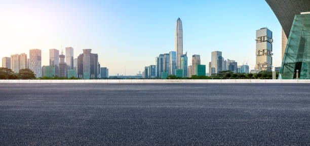 istock Empty asphalt road and modern city skyline panorama in Shenzhen 966082014