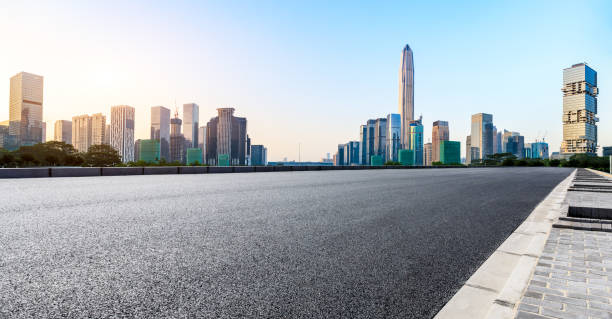 istock Empty asphalt road and modern city skyline panorama in Shenzhen 966095624