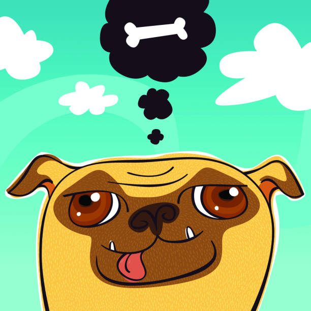 illustrazioni stock, clip art, cartoni animati e icone di tendenza di cane pug-desiderio - thought bubble dog dog bone cartoon