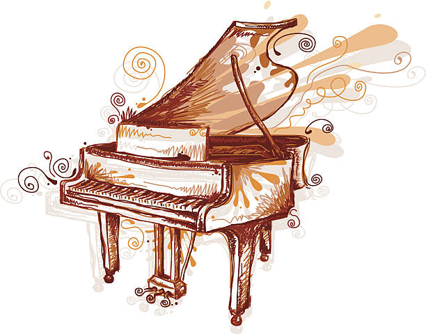 Drawing of piano in sepia tones vector art illustration