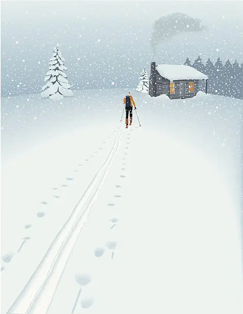 Vector illustration of Holidays! (in a winter landscape)