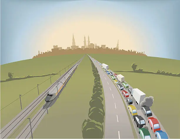 Vector illustration of Traffic Jam on Highway