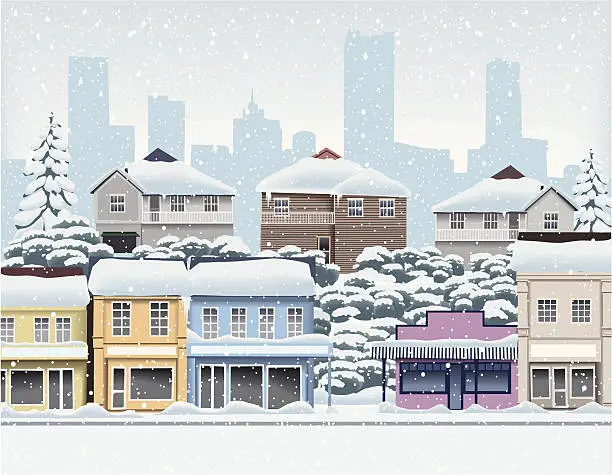 Vector illustration of WInter in the city suburbs