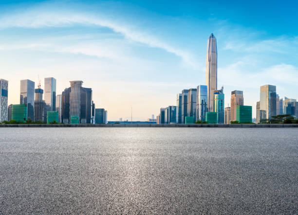 istock Asphalt square road and modern city skyline in Shenzhen 966112384