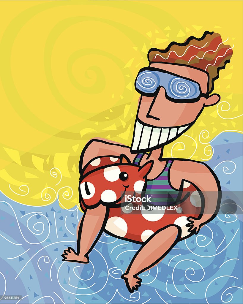 Счастливое лето с очки floatation пловец - Векторная графика Взрослый роялти-фри