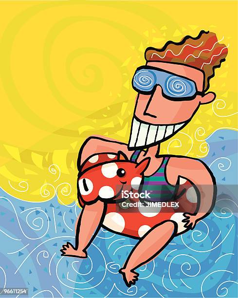 Счастливое Лето С Очки Floatation Пловец — стоковая векторная графика и другие изображения на тему Взрослый - Взрослый, Надувной матрац, Бунтарство