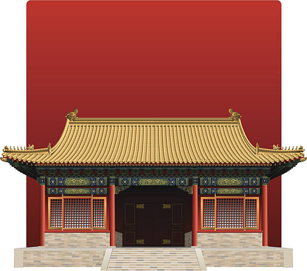 Picture of the Forbidden City from China on a red background A highly detailed gate from inside the Forbidden City (Imperial palace) in Beijing, China. Simple gradients only, no gradient mesh used. temple building stock illustrations