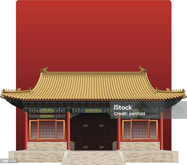 Picture Of The Forbidden City From China On A Red Background Stock Illustration - Download Image Now