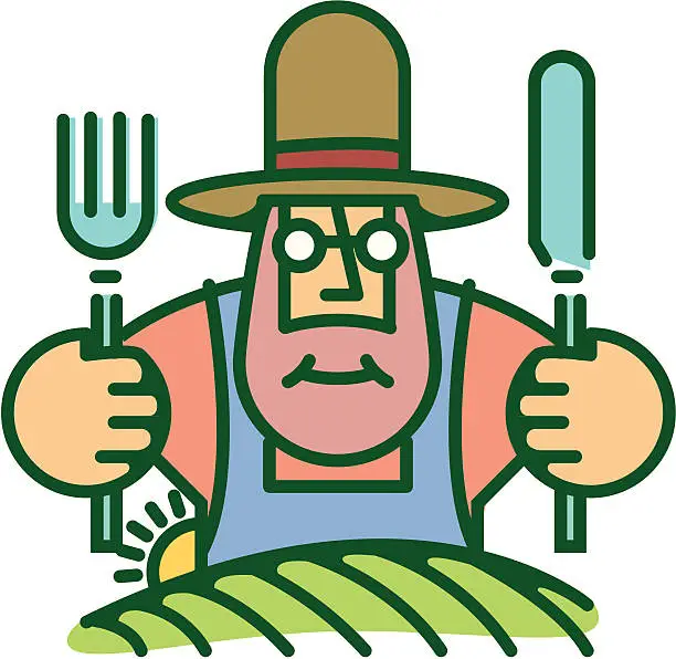Vector illustration of Farmer eating from food he grows on land
