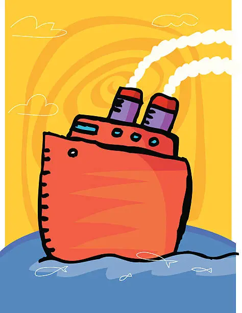 Vector illustration of BOAT on ocean