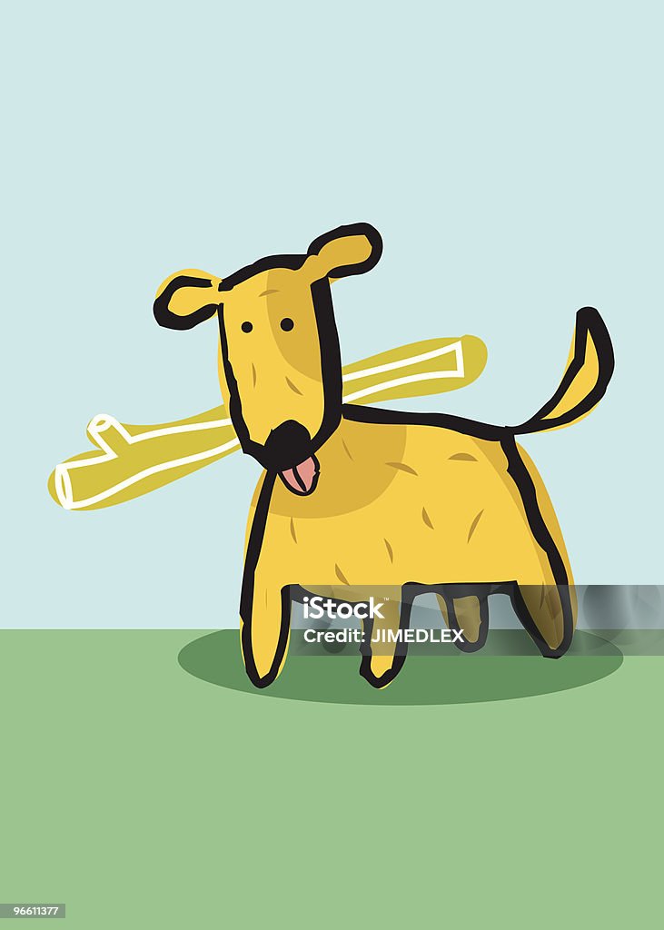 Милый желтый собака Загрузка stick в двор - Векторная графика Собака роялти-фри
