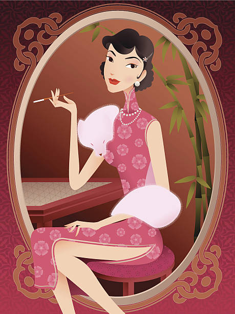 상하이 성녀 - chinese ethnicity shanghai women cheongsam stock illustrations