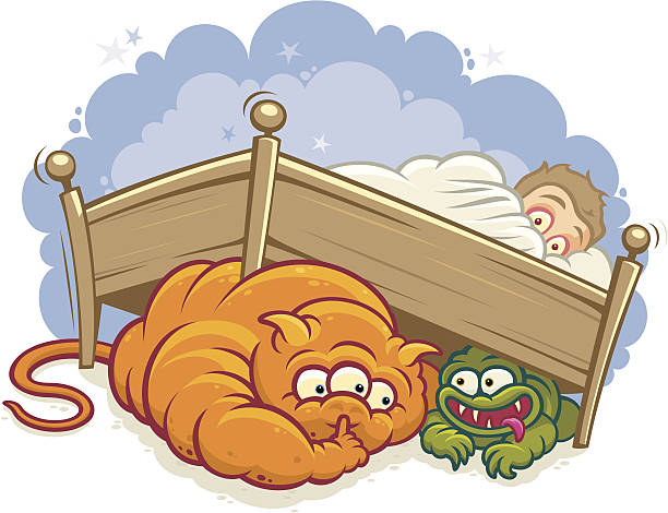 ilustrações de stock, clip art, desenhos animados e ícones de monstros debaixo da cama - bed child fear furniture