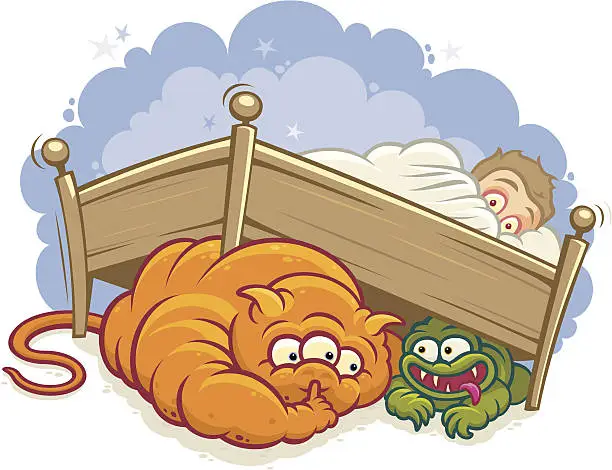 Vector illustration of Monsters under the bed