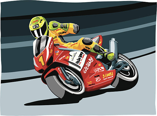 Motorbike Racing Vector Illustration of a motorbike racing driver, who celebrates his victory. The background is on a separate layer, so you can use the illustration of the motorbike on your own background. Included: EPS (v8), AI (CS2) and Hi-Res JPG. Additionally there are different backgrounds in the illustrator-file included. super bike stock illustrations