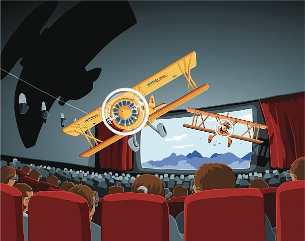 illustrazioni stock, clip art, cartoni animati e icone di tendenza di teatro film in 3d biplanes - audience people unrecognizable person crowd