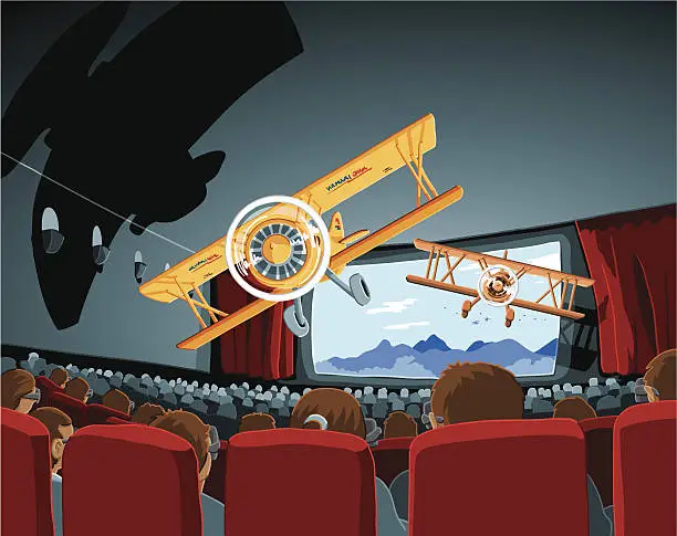 Vector illustration of Theater 3D Movie Biplanes