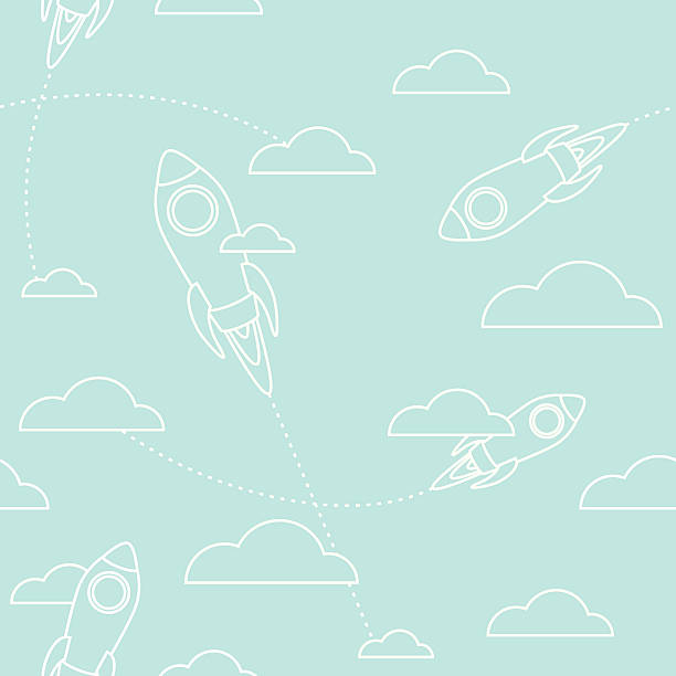 Seamless rockets and clouds  rocketship patterns stock illustrations