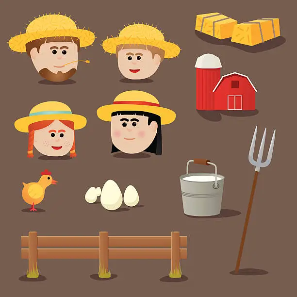 Vector illustration of Old school farming icons