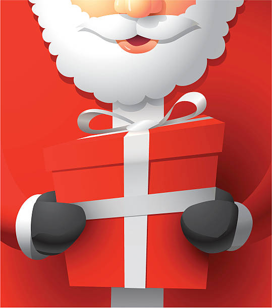 ilustrações de stock, clip art, desenhos animados e ícones de santa segurando um presente - christmas present senior men surprise gift box