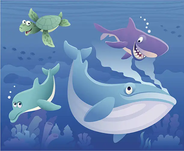 Vector illustration of whale and friends