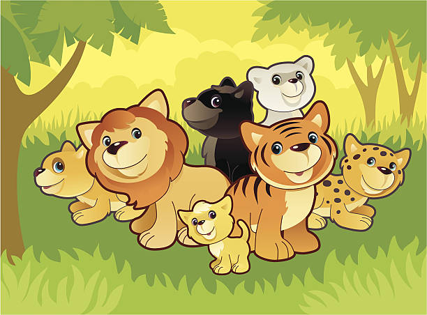 katzen-familie - babytiger stock-grafiken, -clipart, -cartoons und -symbole