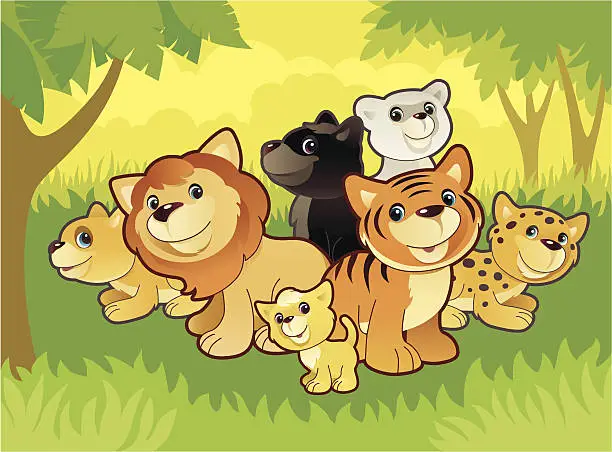 Vector illustration of cats family