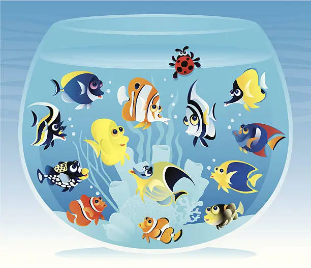 Vector illustration of Fishbowl with fish