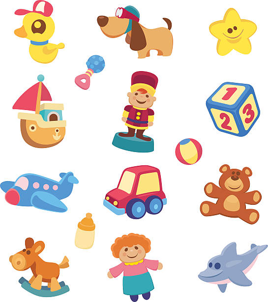 A set of children's toy images vector art illustration