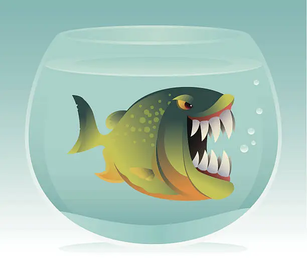 Vector illustration of angry fish in aquarium