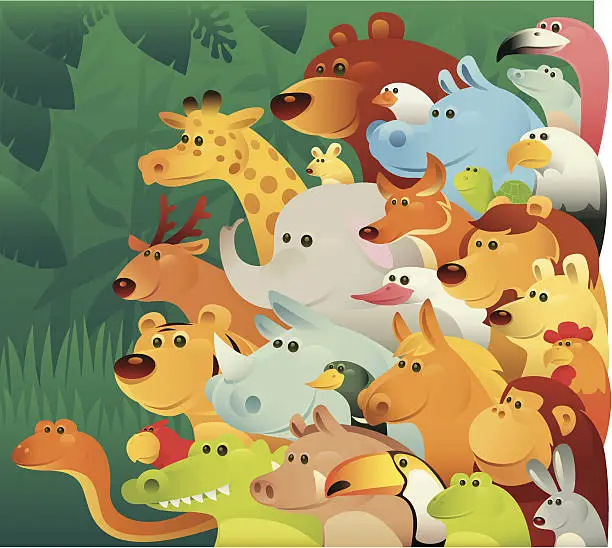 Vector illustration of Group of Wild Animals