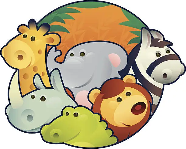 Vector illustration of animals in circle