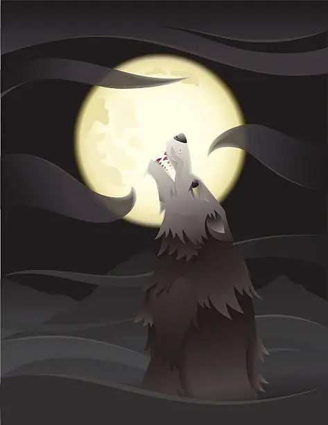 Vector illustration of Wolf howling at the moon