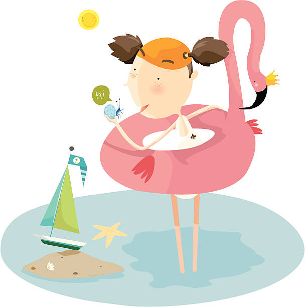 ilustraciones, imágenes clip art, dibujos animados e iconos de stock de chica junto al mar - swimwear child inner tube little girls