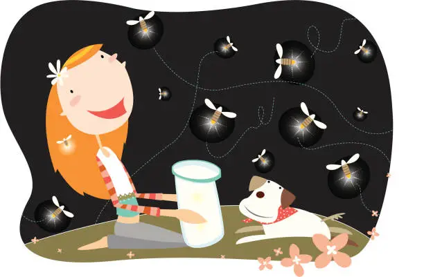 Vector illustration of Fireflies Magic