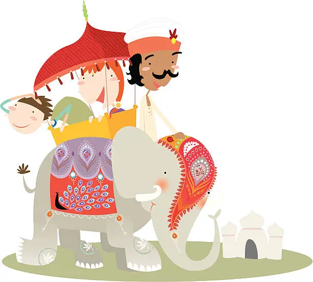 Vector illustration of elephant ride at Taj Mahal