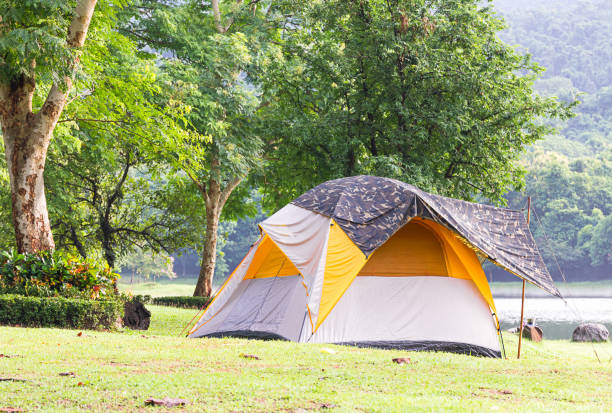 istock Dome tent camping at lake side 966122834