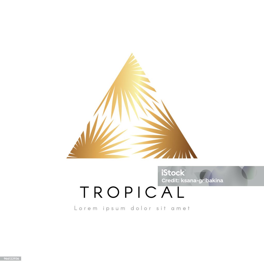 Тропическая экзотическая эмблема. Золотая пальма оставляет вектор логотип. - Векторная графика Логотип роялти-фри