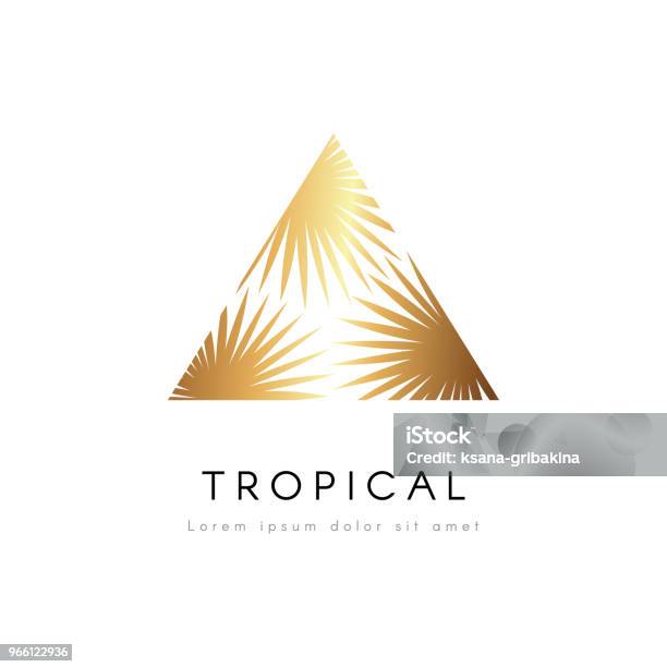 Тропическая Экзотическая Эмблема Золотая Пальма Оставляет Вектор Логотип — стоковая векторная графика и другие изображения на тему Логотип