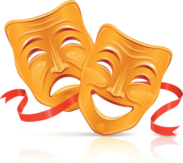 Golden theater masks Illustration of golden theater comedy and tragedy masks theater mask stock illustrations