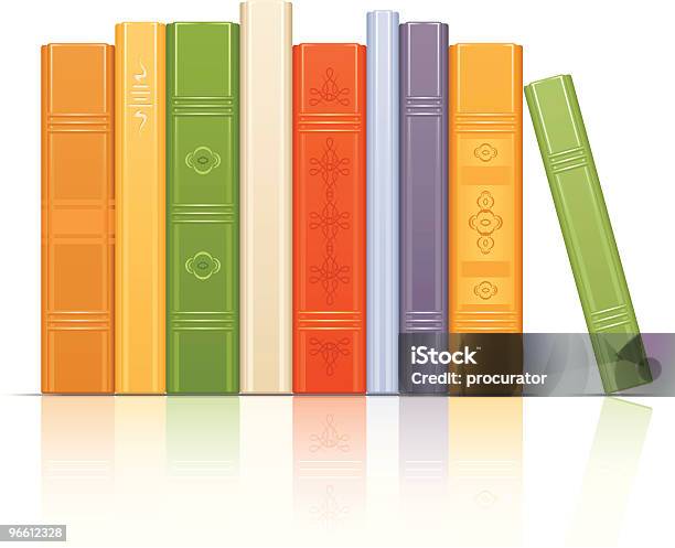 Books Row — стоковая векторная графика и другие изображения на тему Книга - Книга, В ряд, Белый фон