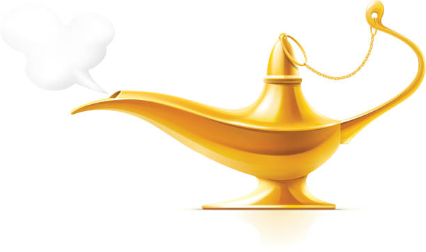 illustrazioni stock, clip art, cartoni animati e icone di tendenza di lampada magica di aladino - magic lamp genie lamp smoke