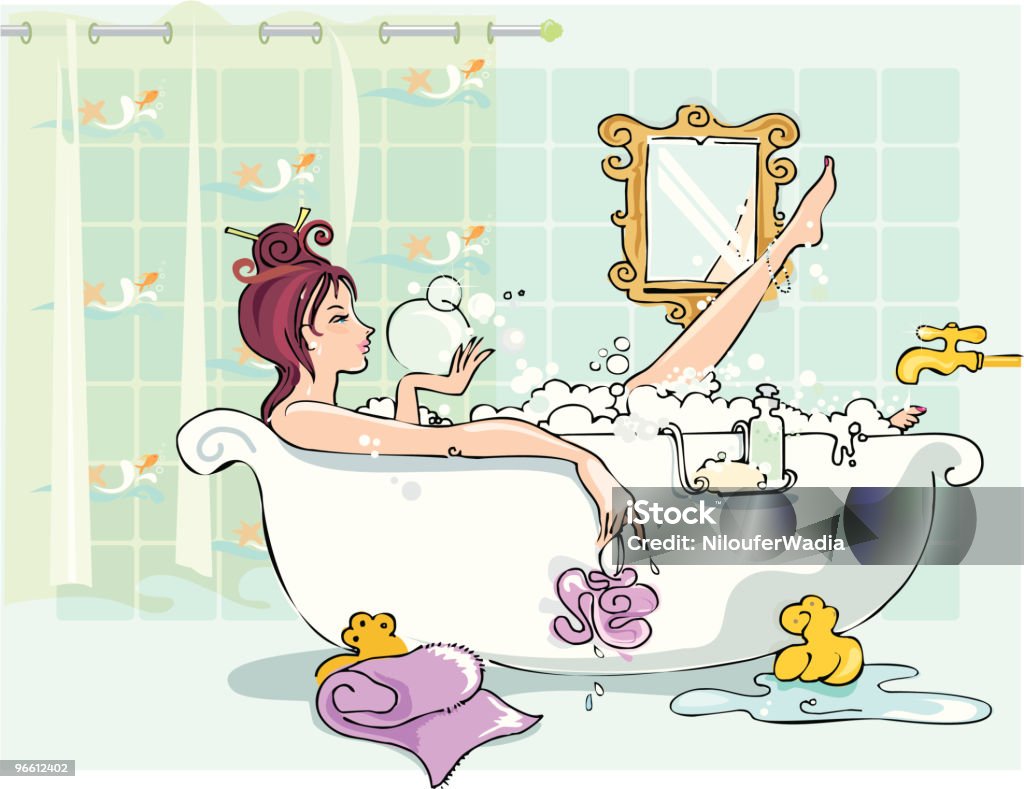 Ragazza in vasca da bagno - arte vettoriale royalty-free di Vasca da bagno
