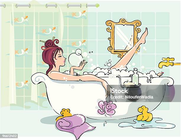 Ragazza In Vasca Da Bagno - Immagini vettoriali stock e altre immagini di Vasca da bagno - Vasca da bagno, Bagno schiuma, Solo una donna