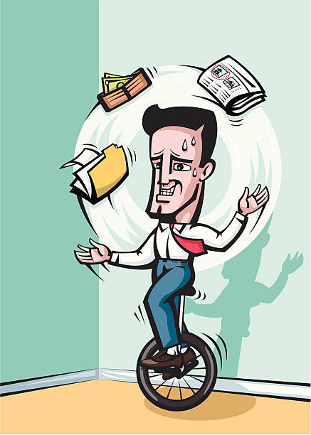 ilustrações de stock, clip art, desenhos animados e ícones de empresário malabarismo - unicycling unicycle cartoon balance